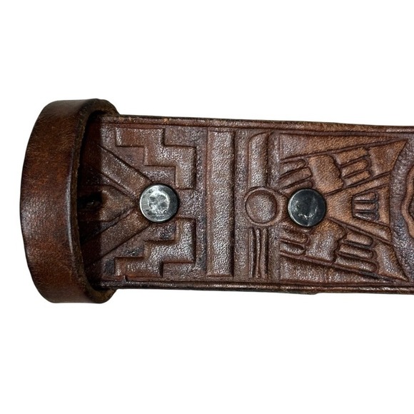 The Unbranded Brand Other - Western Men's Leather Tooled American Indian‎ Headdress Detail No Buckle Belt